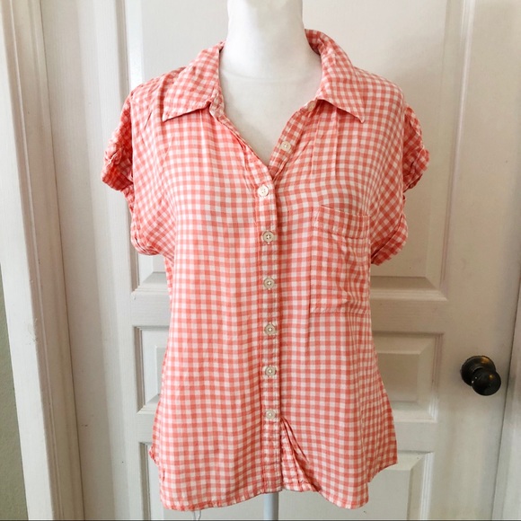 3/$20 Style & Co orange gingham button up blouse - Picture 1 of 6
